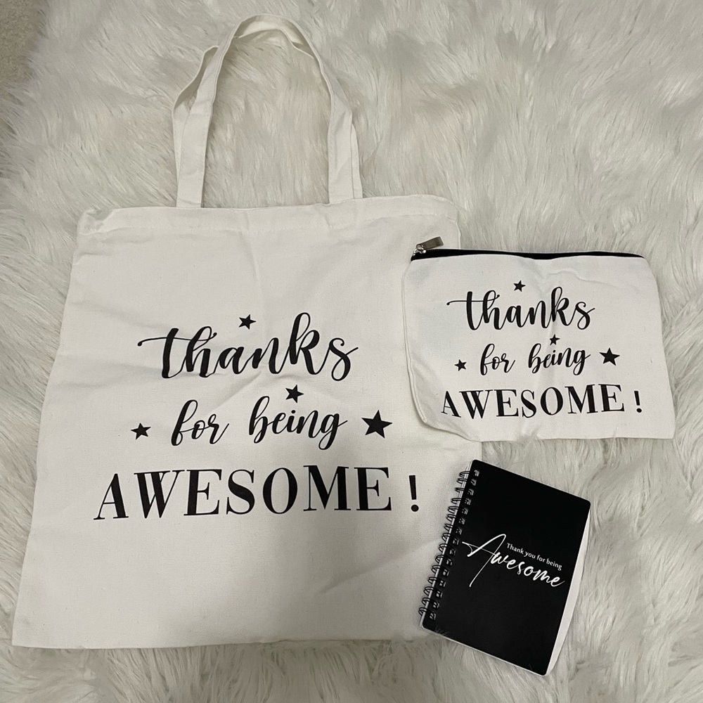 White Tote Bag Set with Inspirational Message